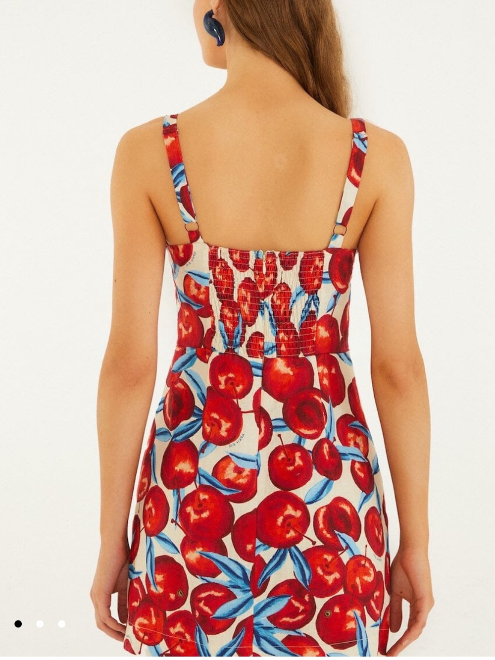 Farm Rio Cherry Blossom Sleeveless Mini Dress 100% linen fruit novelty Women XL - Picture 3 of 16